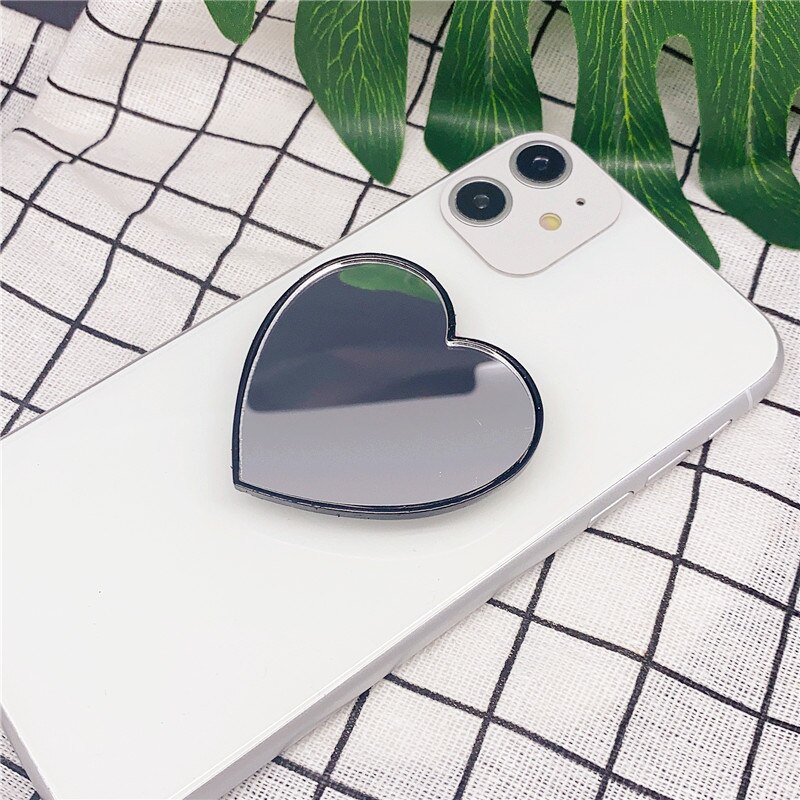 Presa di cristallo rhinstone cuore del telefono dello specchio del basamento rotondo popolare anello di barretta staffa di montaggio supporto mobile