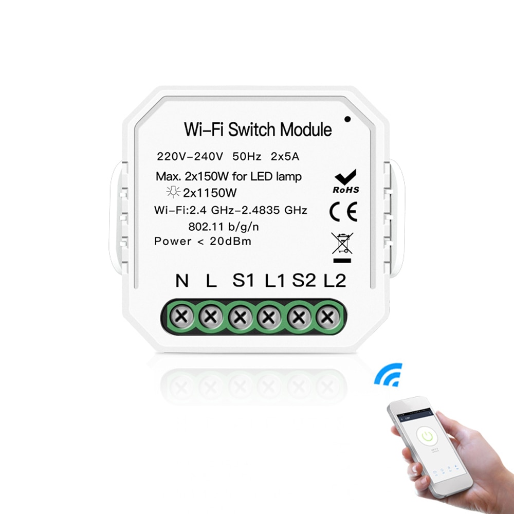 KKMOON 220-240V WIFI Intelligente Licht Schalter DIY Unterbrecher Modul APP Fernbedienung 2 Gang 2 Weg 2 * 5A