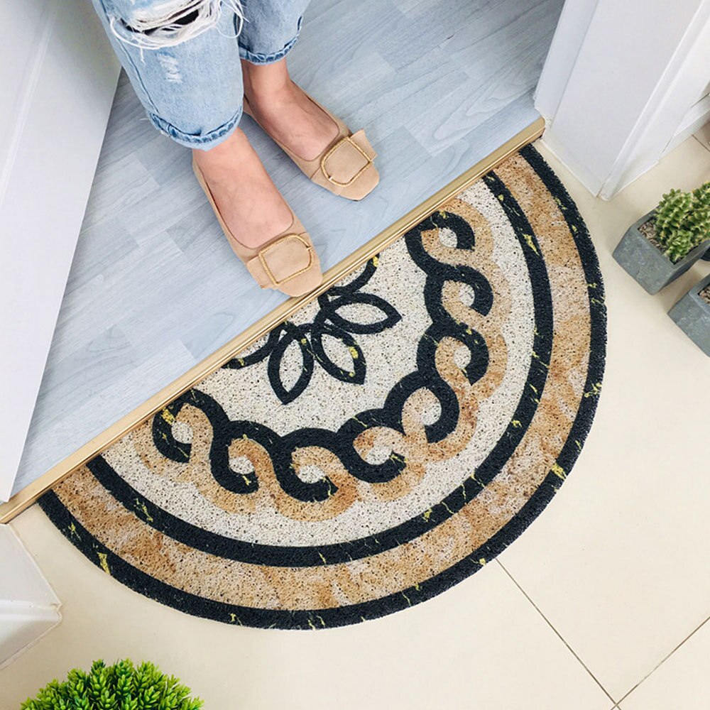 Tapis d'extérieur demi-rond en motif de marbre | Tapis noir absorbant l'eau, tapis de salle de bains antidérapants, tapis de portes décoratifs pour la maison