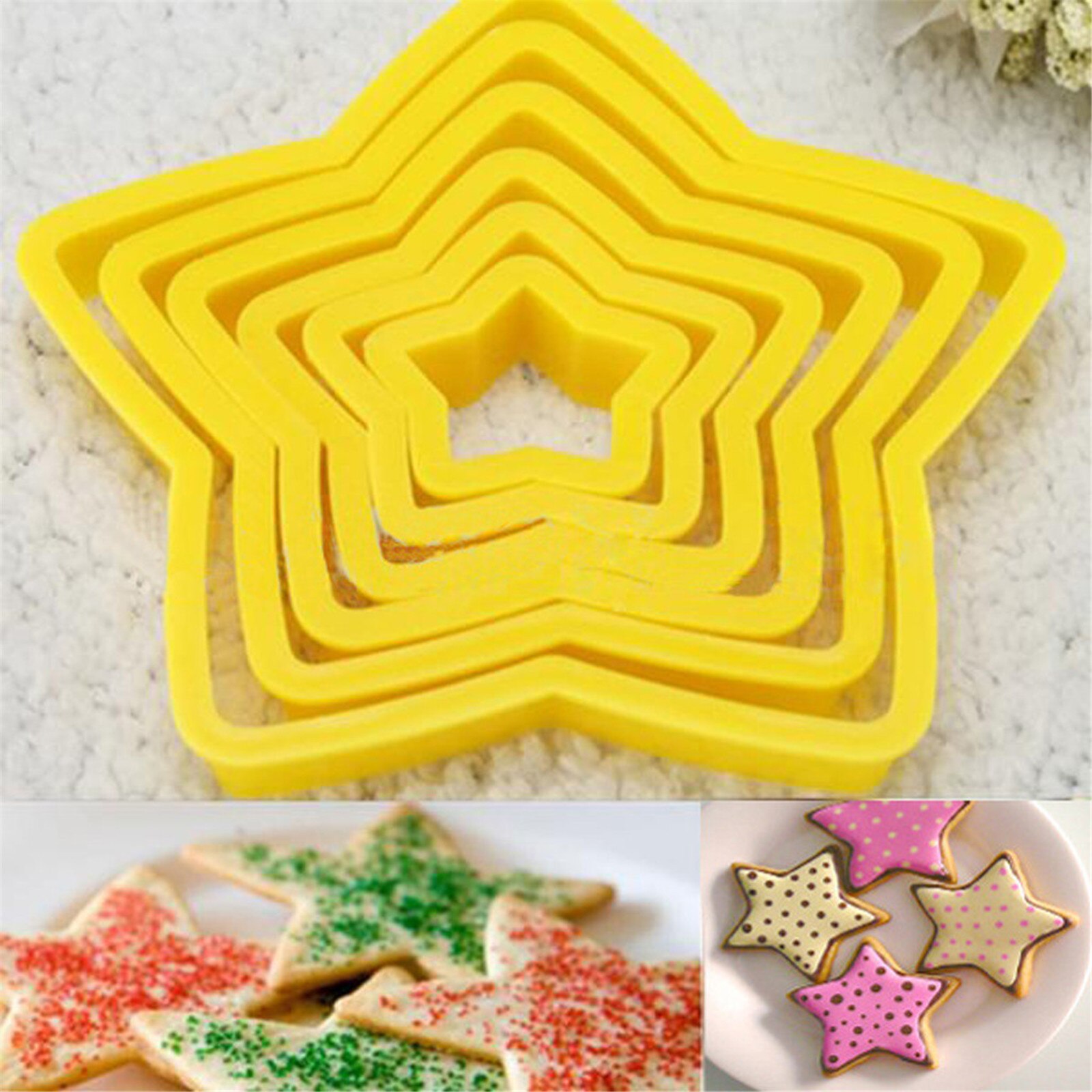 6Pc Sets Kerstboom Cookie Cutter Mold Stars Vorm Fondant Cake Biscuit Cutter Mallen 3D Taart Decoreren Gereedschappen Bakken mallen