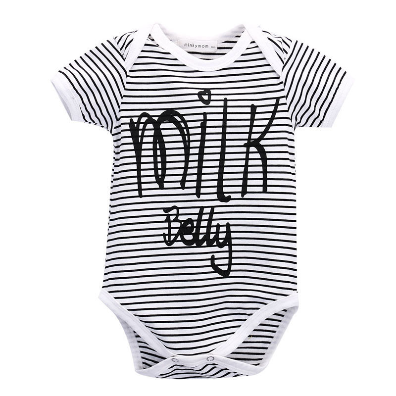 Nyfødt barn spædbarn baby børn dreng pige brev sort hvid stribet romper jumpsuit one-peice 0-24m: 13-18 måneder