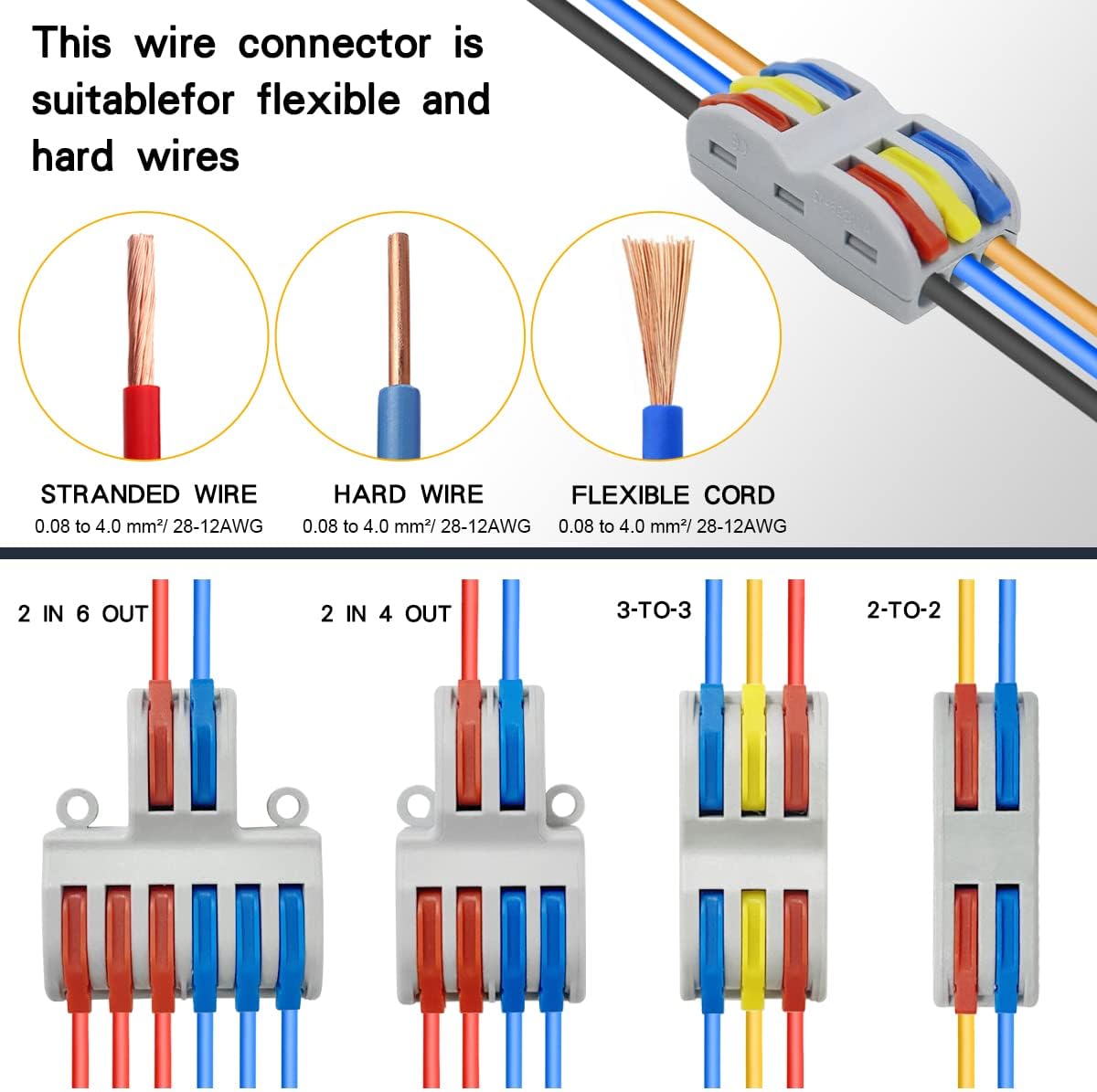 Conector de cableado rápido de salida múltiple, Cable de cableado divisor Universal, bloque de terminales de empuje, cableado rápido Universal SPL 222 23
