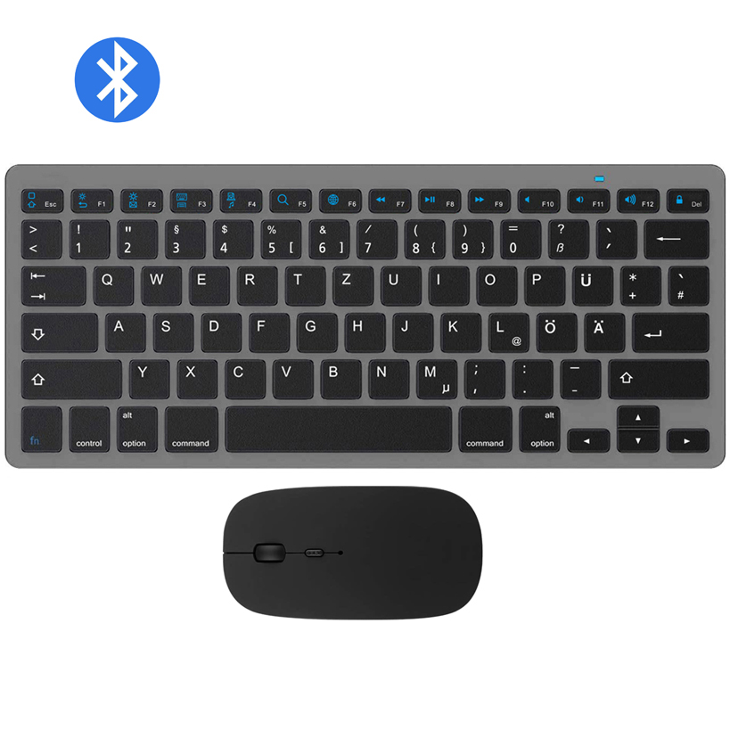 German QWERTZ Layout Bluetooth Keyboard Mouse Combo Wireless Bluetooth Mice Ultra Slim Mute for Mac iPad iOS Android Windows: German Grey Black