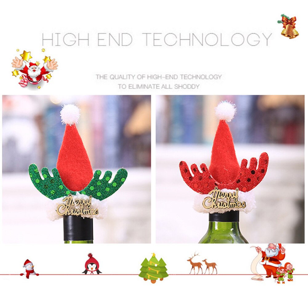 5Pcs Xmas Herten Hoorn Wijnfles Cover Wees Hoed Cap Party Decoratie Wijnfles Hoed Kerst Decoratie Xmas fles