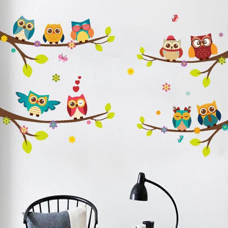 3d Six Owls on Tree Wall Sticker For Kids Rooms Wallpaper Kid's Decor Mural DIY Stickers Decoration Room Art Decal Home