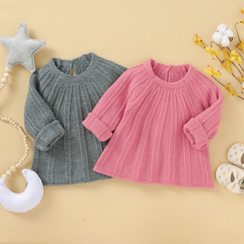 Herbst Winter Warme Gestrickte Oberbekleidung Für Baby Kinder Casual Tops Pullover Mädchen Lange Hülse O-ansatz Feste Muster Oberbekleidung Kleidung