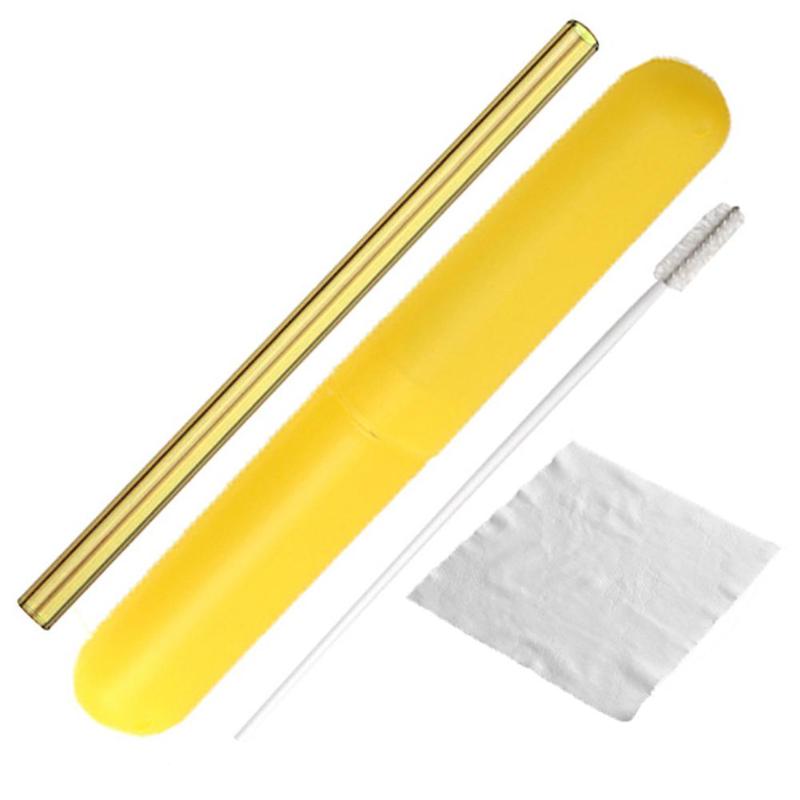 1 Juego de pajitas de vidrio reutilizables, pajilla recta reutilizable, Pajita para beber con cepillo de limpieza y paño de limpieza para bebidas frías y calientes: 03