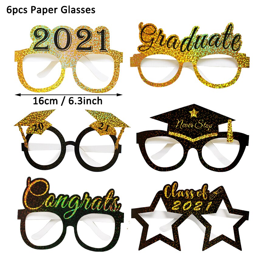 28pcs Paper Photo Booth Props Graduation Party Decoration Photobooth Bachelor Cap Grad Congrate Graduated Supplies: 6pcs paper glasses