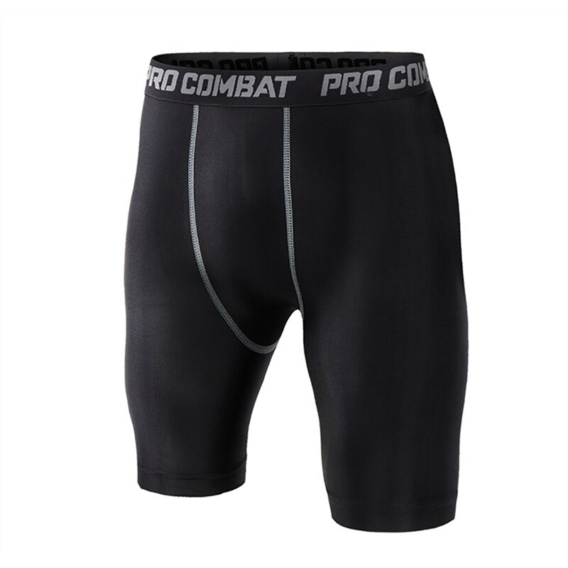 Pantalones cortos deportivos para hombre, Shorts ajustados de compresión, con cintura elástica, para gimnasio, Verano: Black / S