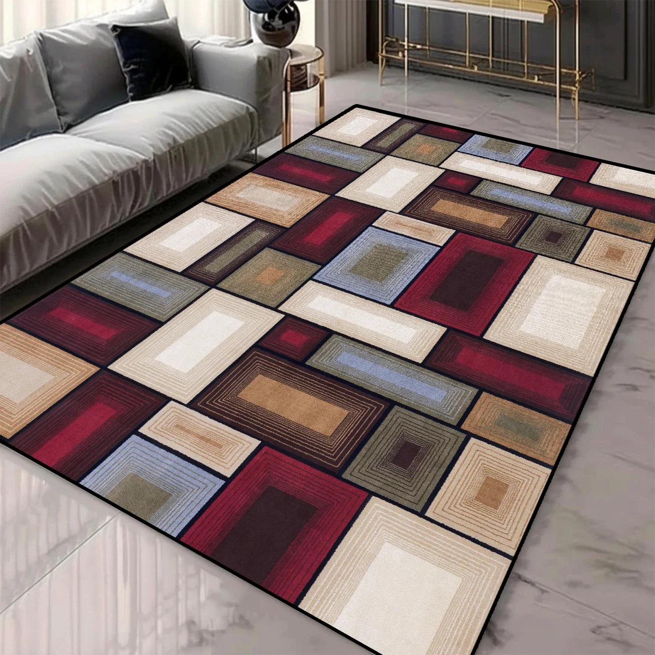 Tapis de zone 3D à motifs géométriques pour décoration de salon et de chambre à coucher Tapis lavables avec support antidérapant Tapis d'inspiration européenne: 150X220cm / Gris clair