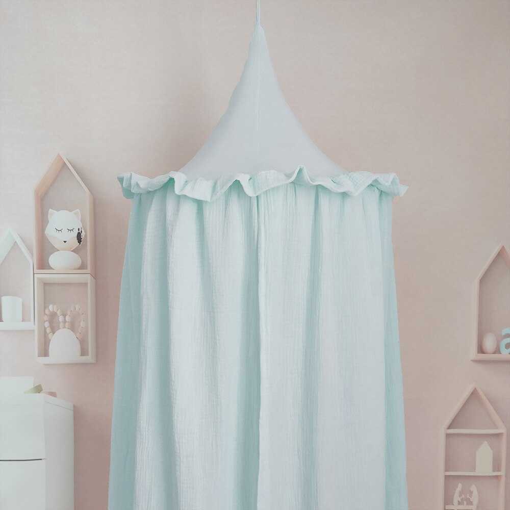 100% Premium Mousseline Katoen Opknoping Luifel Met Franje Bed Baldachin Voor Kinderkamer: light blue