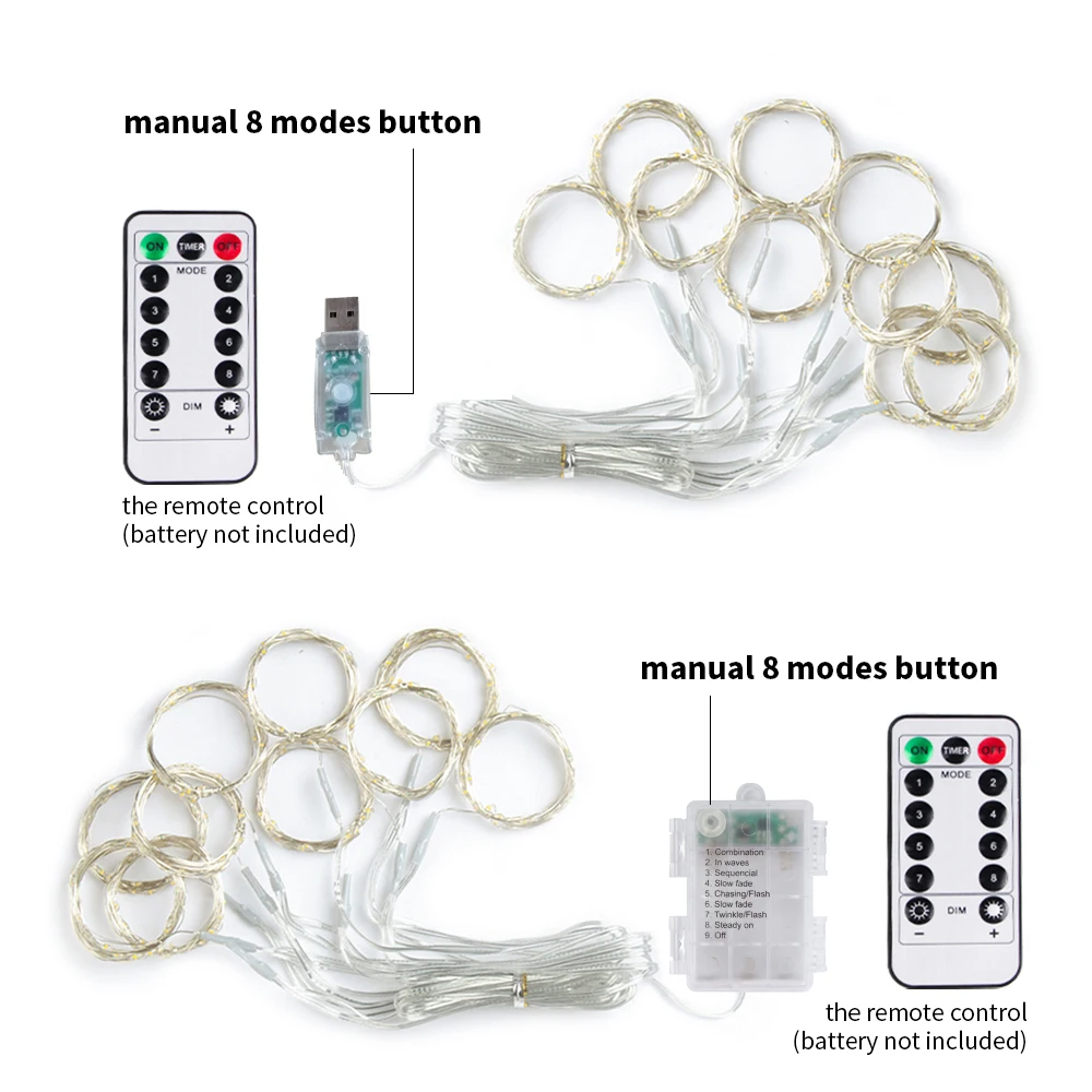 Guirnalda de luces LED para cortina, guirnalda de luces con batería USB para Año , boda, , hogar, Camping, decoración navideña