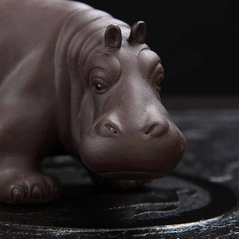 Tea Pet Purple Clay Animal Figurines Household Office Tea Accessories Hippopotamus Decoration Toy
