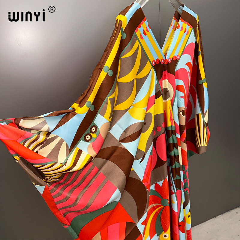 Winyi sommar kaftan kuwait kvinnor tryck strandklänning abaya dubai lyxig abaya muslimsk kvinna dubai aftonklänning