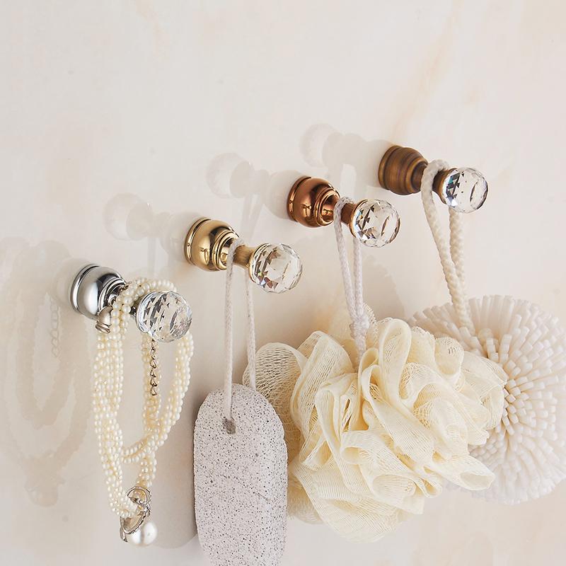 Crystal Decorative Wall Hooks Towel Hook Multiple Colour Brass Coat Hook Hangers Wall Mounted Robe Hook Bathroom Accessories