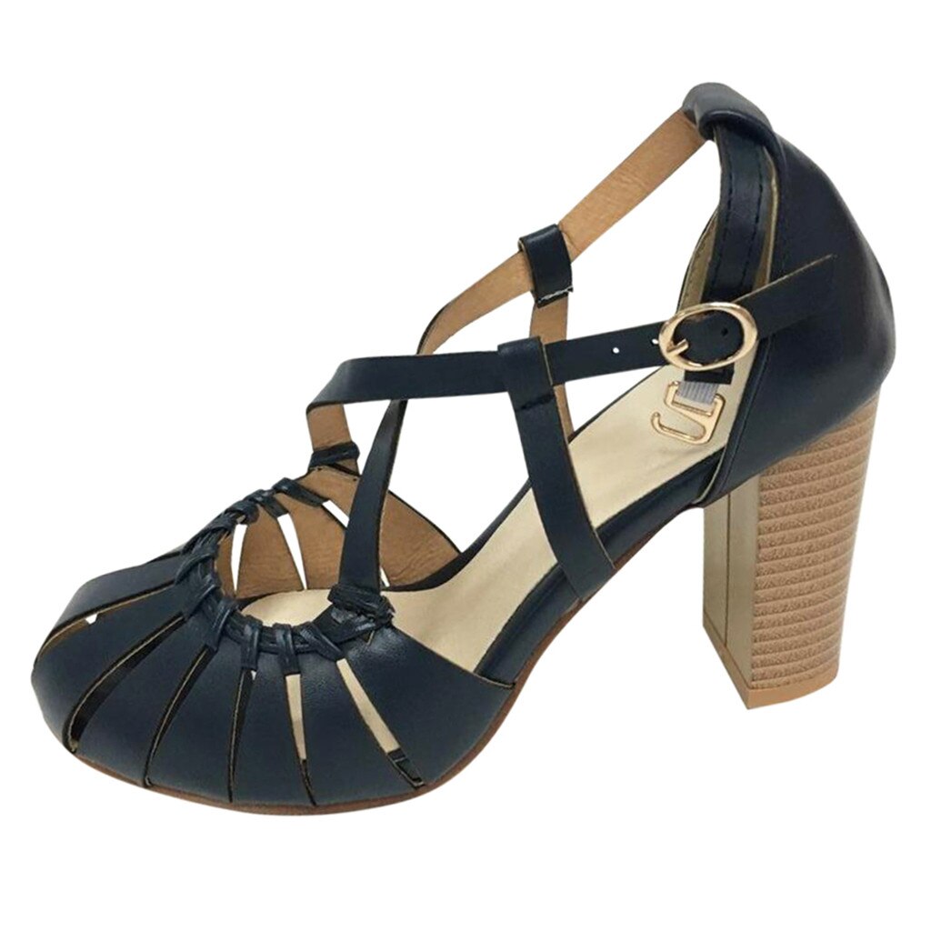 Roma Style Italy Hollow Toe Sexy High Heel Sandals Women Strpy Brown Shoes Summer Leisure Lady Princess Single Shoes: Blue / 35