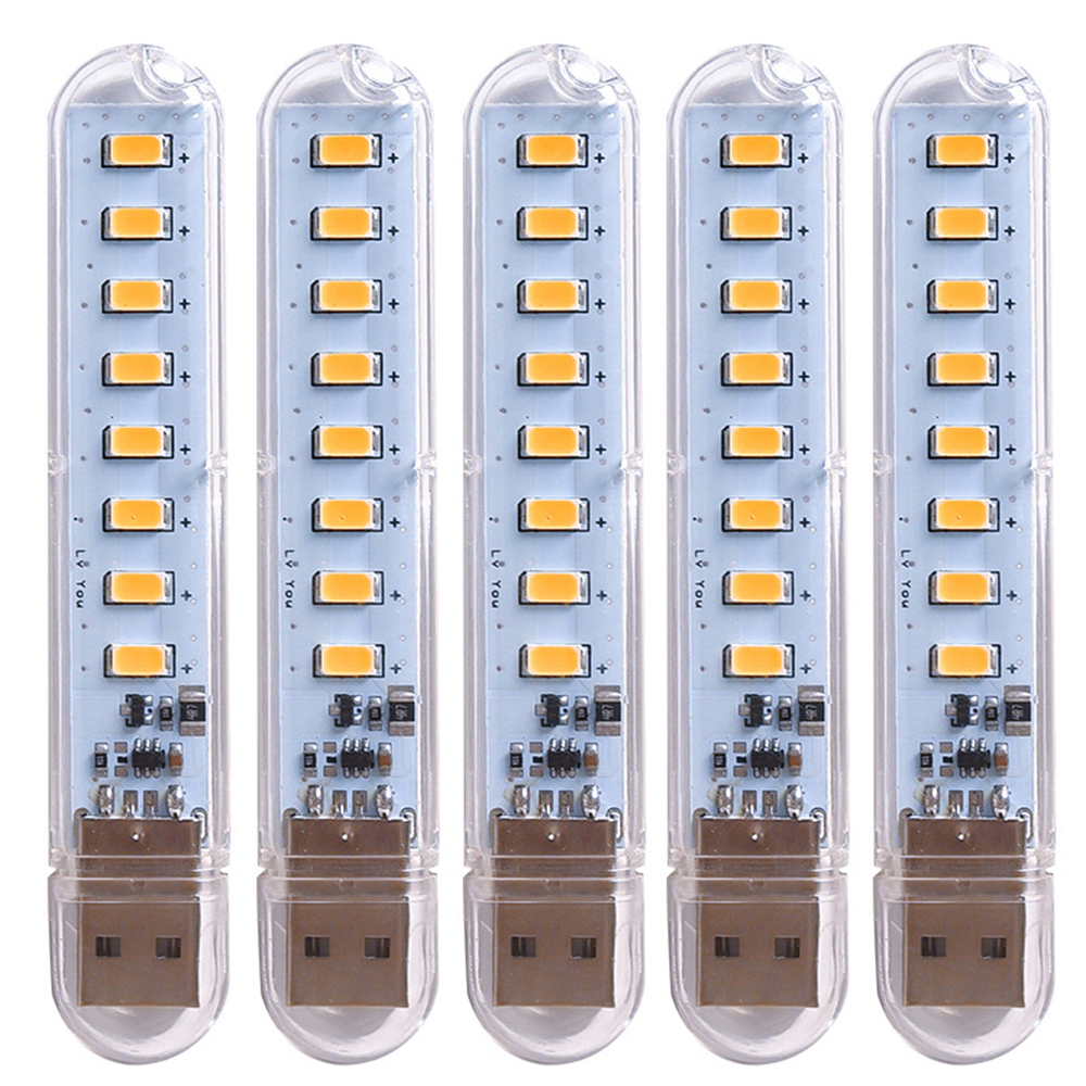 5pcs Portable USB Strip Light Mini Led Night Lights USB Plug Book Lamp Room Emergency Lighting for Power Bank Computer: WHITE