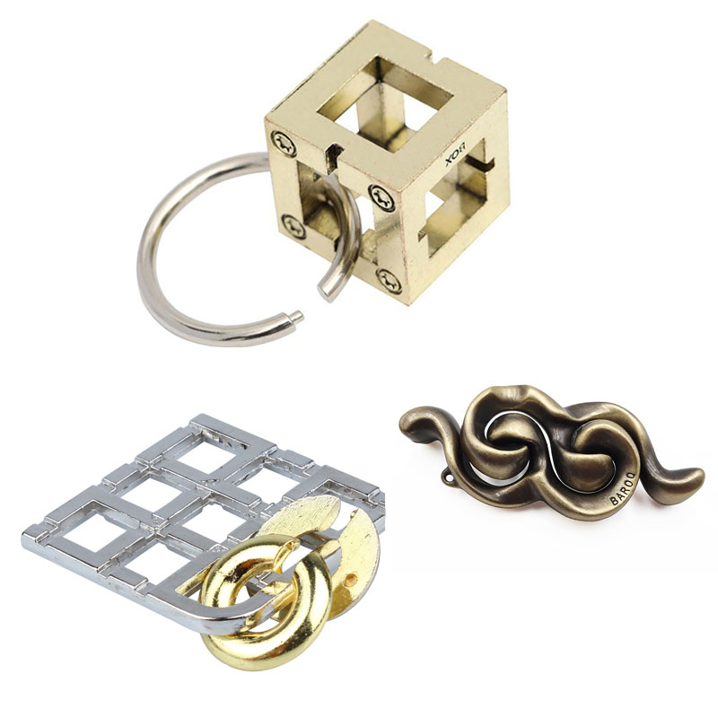 Rompecabezas De Metal rompecabezas 3 uds conjunto Casse Tete Difficile Rompecabezas IQ prueba juegos mágicos juguetes para niños adultos Juegos De Ingenio: Verde