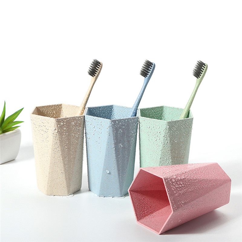 Toothbrush Cup Comfortable Feel Wheat Straw Drinking Cup Mug Wash Gargle Cup Mouth plastic bathroom accessories