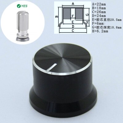 1 pcs 6mm Shaft Hole Aluminum Alloy Potentiometer Knob Black