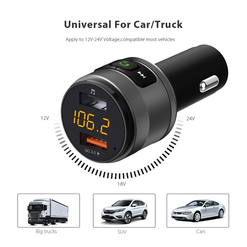 Osevporf Bluetooth Car Charger Voor Iphone 12 11 Pro Max Handsfree Fm-zender Dual Usb Oplader Voor Samsung S20 Xiaomi mi 10