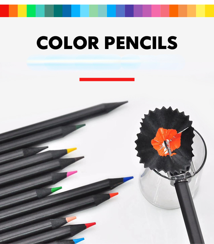 12 Color Pencil 3.0 Wood Lead Black Pen Body Simple Painting Coloring Pens Sketch Pencil School Stationery Supply