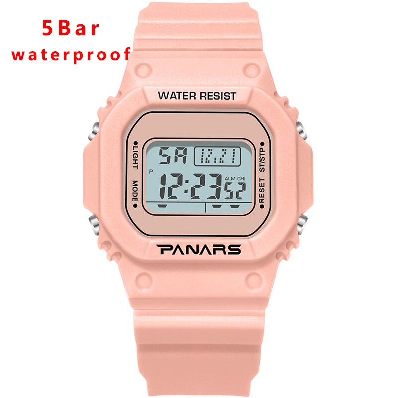 Synoke dames polshorloge koppelhorloge lichtgevend alarm g dames schok elektronisch horloge waterdicht heren digitaal horloge: 5 balk roze