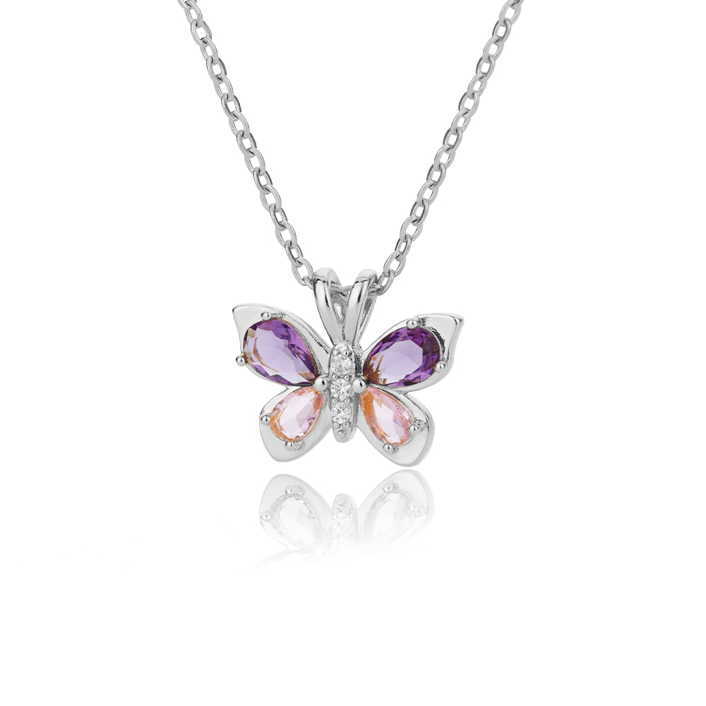 Nette Schmetterling Halskette Für Frauen Kristall Lila Schmetterling Ästhetischen Halsketten Charme Halsband Partei Edelstahl Schmuck: Silber- Farbe