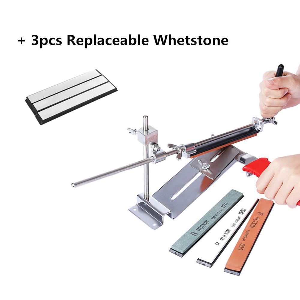 RUIXIN PRO III Messenslijper Professionele Alle Ijzer Staal Keuken Slijpsysteem Gereedschap Fix-hoek Met 4 Stones Slijpsteen: WITH 3pcs Whetstone