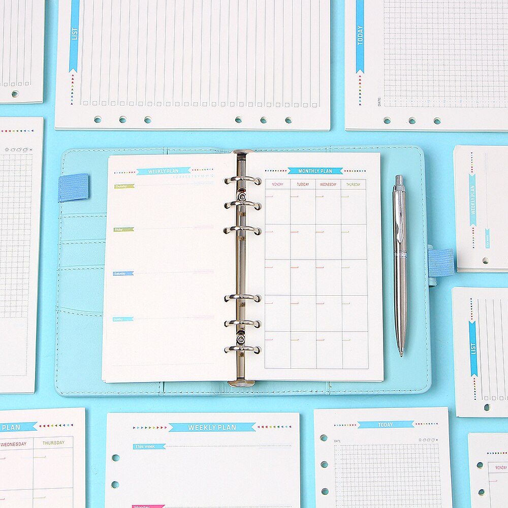 Agenda en espiral con 6 agujeros, planificador con papel interno, diario semanal, Plan mensual para hacer lista, página colorida para cuaderno de hojas sueltas A6/A5