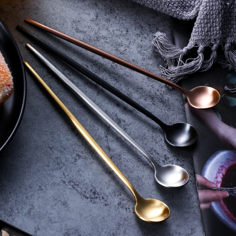 304 Stainless Steel Mixing Spoon Bar Spoon High-end Small Waist Shape Long Handle Ice Spoon Kitchen Gadget