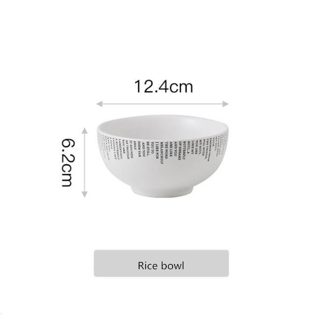 English alphabet White Dinner Plate Ceramic Kitchen Plate Tableware Set Food Dishes Rice Salad Noodles Bowl Soup: 5 inch Rice bowl