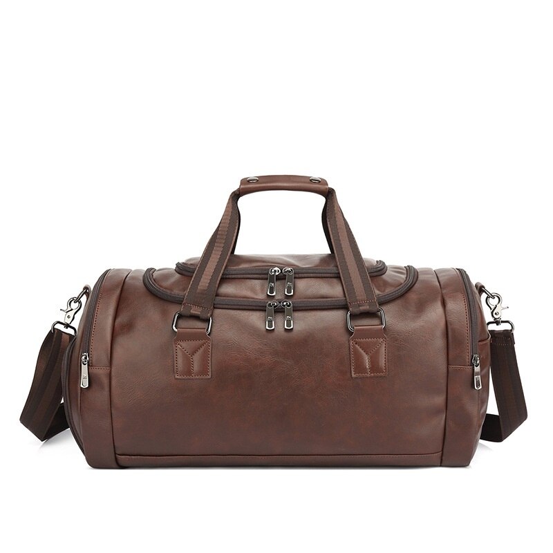 Sports Fitness Bags for Men Gym PU Handbag Travel Duffle Luggage Waterproof One Shoulder Crossbody Bag Men Outdoor Weekend Blosa: dark brown