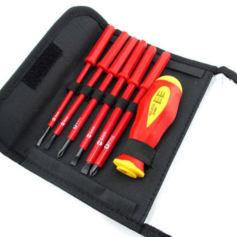 Hi-Spec 8Pc Vde 1000V Goedgekeurd Geïsoleerde Elektricien Tool Set S2 Magnetische Schroevendraaier Set Tester Elektrische Tape snijden Tang: DT40314-D 7in1