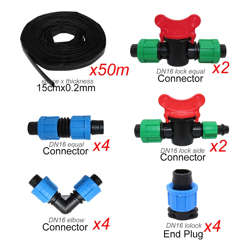 MUCIAKIE-Kit de riego de cinta de goteo de agua para invernadero de jardín, 80M, con espacio de caída, 15CM, cinta DN16, Conector de codo igual, tapones de extremo