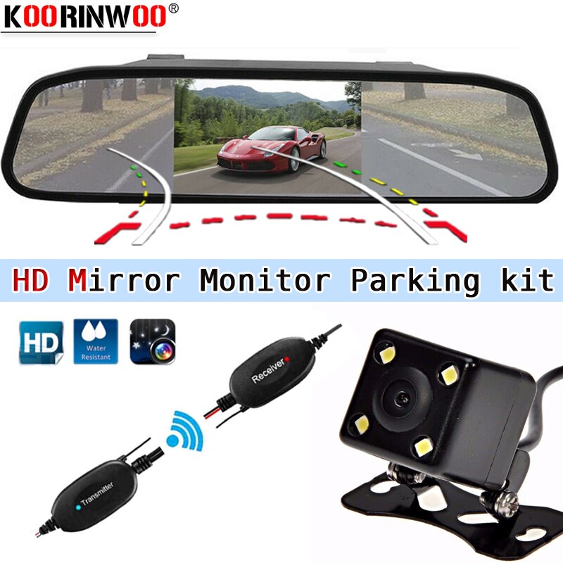 Koorinwoo Intelligente Auto Dynamische Traject Tracks Achteruitrijcamera Met Video 4.3 "Monitor Spiegel Display Parking System Kit
