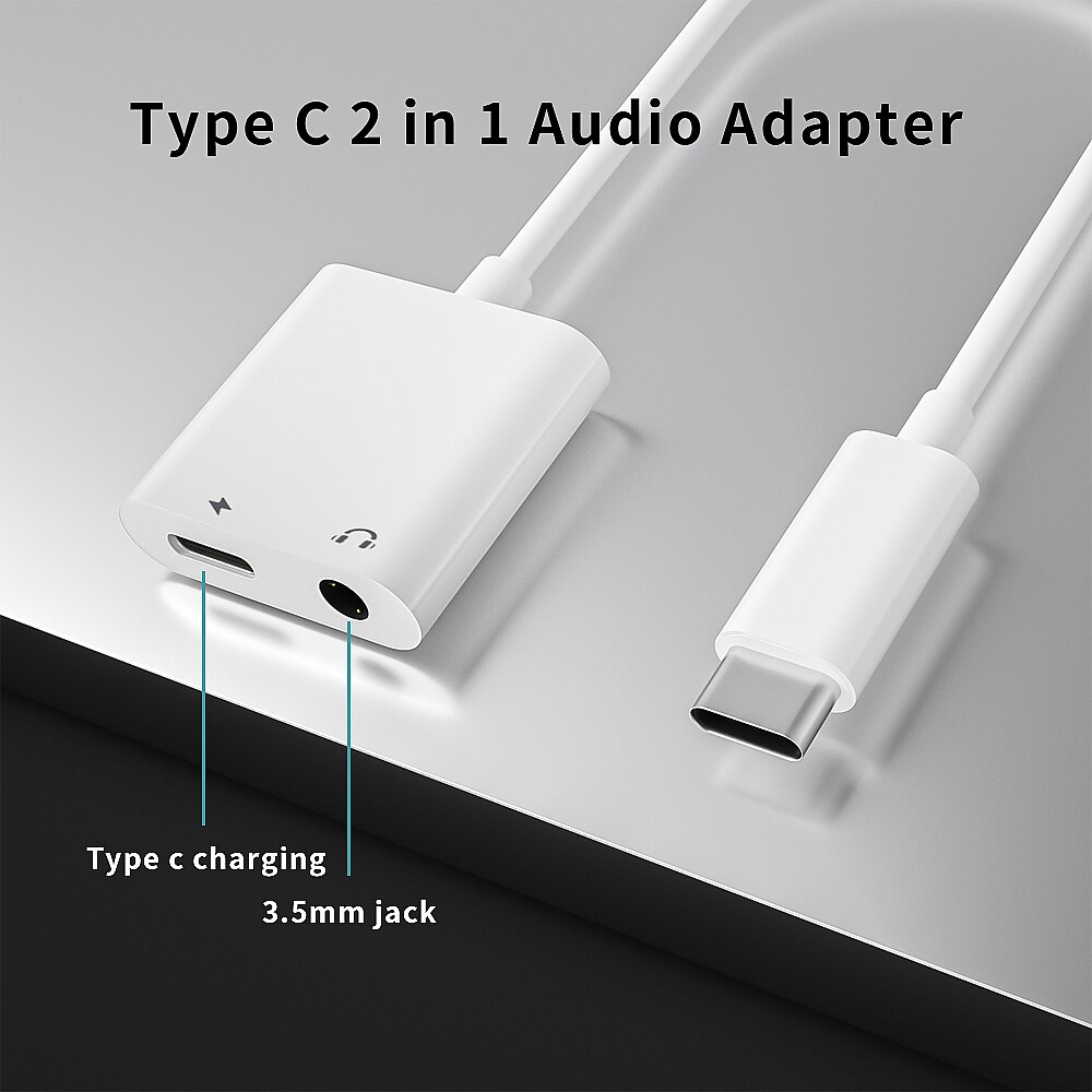 2 In 1 Usb Type-C Adapter Type C Naar 3 5 Jack Headphone Adapter Opladen Splitter Accessoires Voor mobiele Telefoons Aux Converter