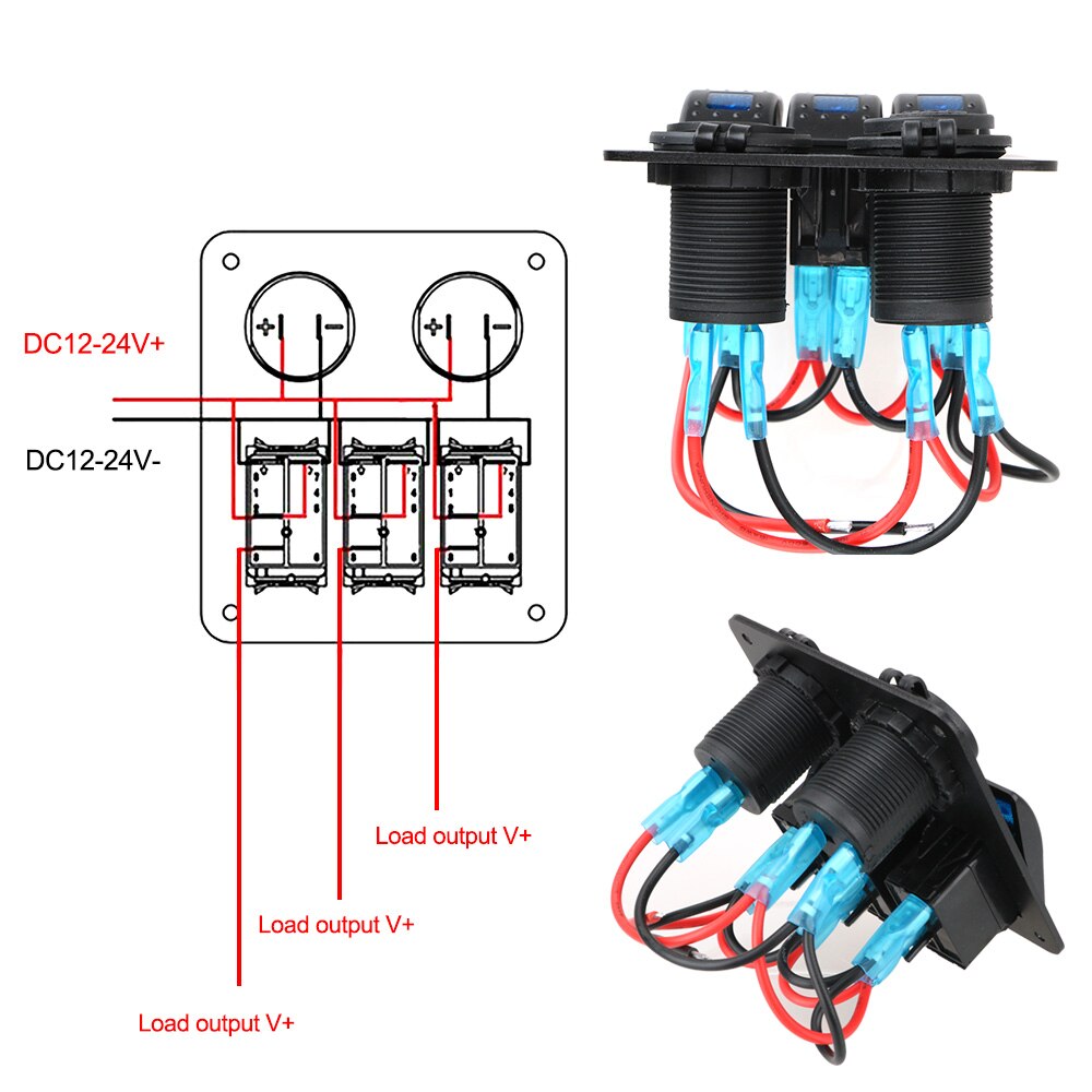 Bryterpanel bil marine vippebryter 12 ~ 24v kretsstyring vanntett digitalt voltmeter dobbel usb -portuttakskombinasjon