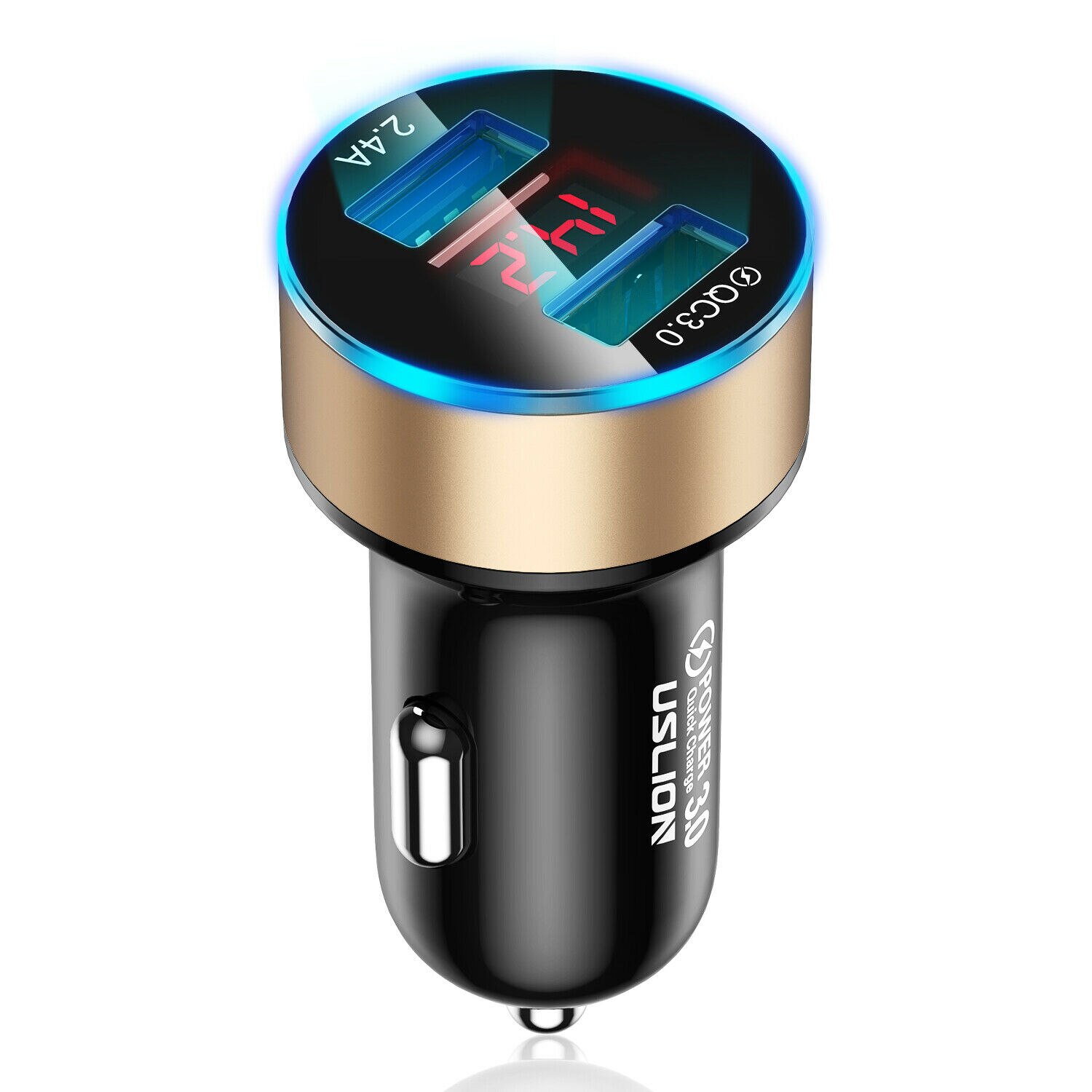 Uslion duplo usb carregador de carro qc 3.0 carregamento rápido adaptador led para telefone celular: Gold