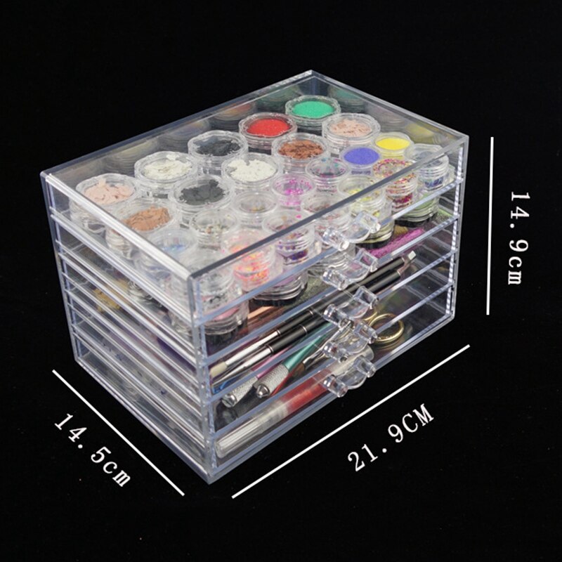 Transparante Vijf Lagen Nail Manicure Opbergdoos Draagbare Verstelbare Container Acryl Organizer Nail Gereedschap