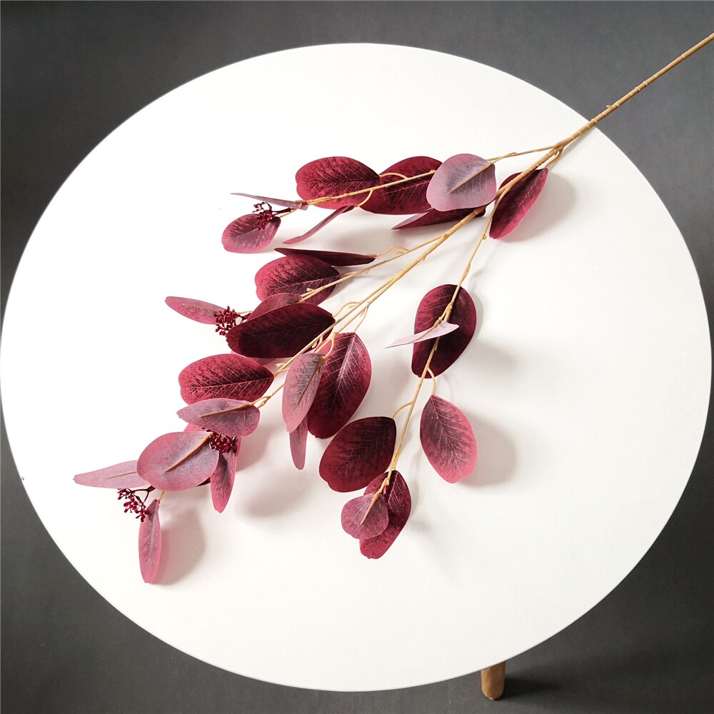 1pc Artificial Flower Simulation Handmade DIY Bouquet Dutch Leaf Bride Dandelion Bridal Bouquet For Home Wedding Vase Decoration: 2pcs wine red