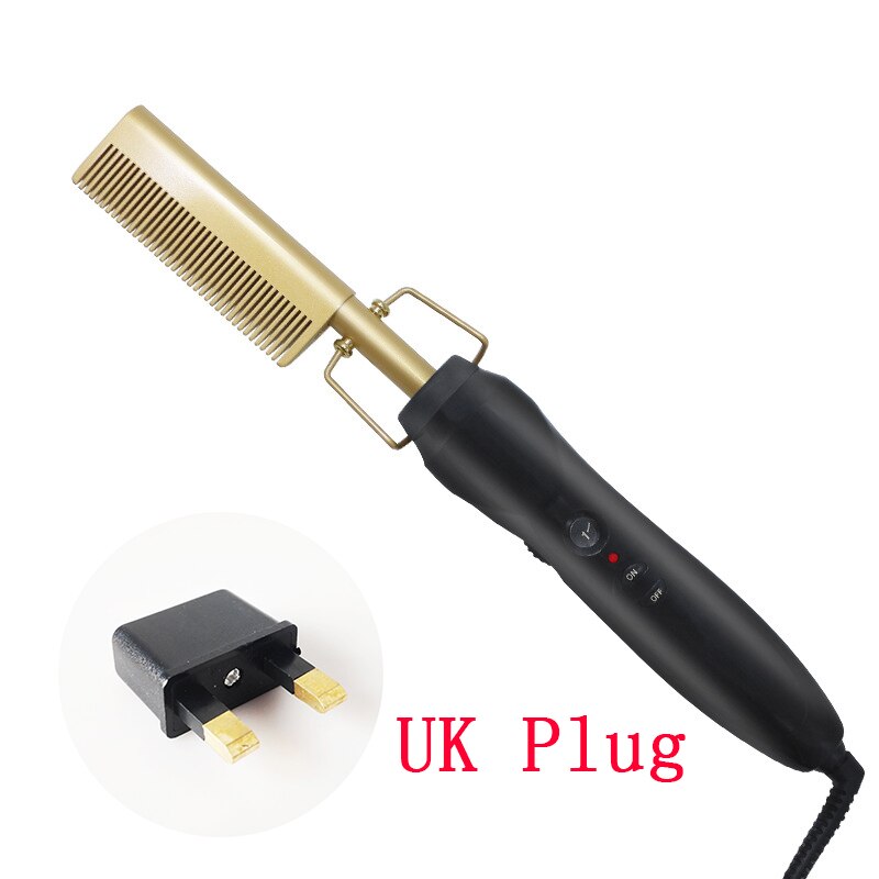 Stijltang Verwarming Kam Glad Ijzer Rechttrekken Borstel Corrugation Curling Iron Hair Curler Kam Multifunctionele Gebruik: UK Plug