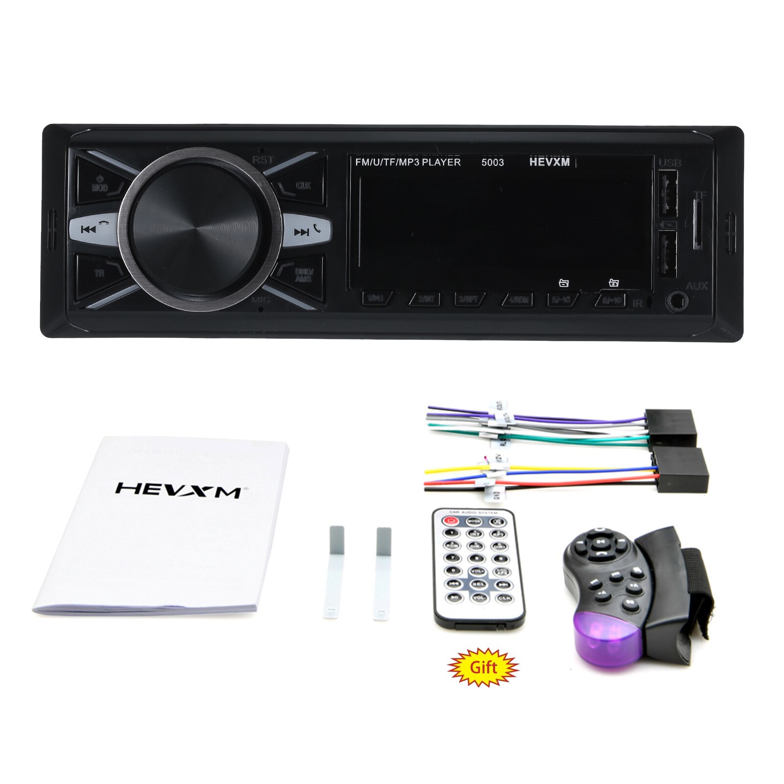 7 Colors Digital HD LCD Display Car Stereo Receiver Full View VA Car Radio/MP3/WMA/ID3 and Music Player TF Card Support 12V: with SW controller