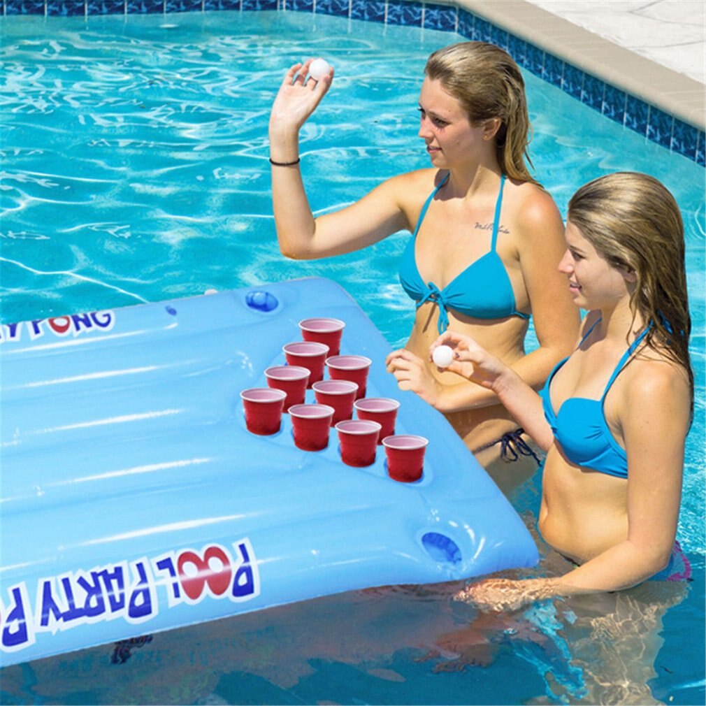 Gonflable bière Pong flotte Table piscine radeau salon PVC flottant radeau avec 24 porte-gobelets pour piscine partie jeu eau jouet