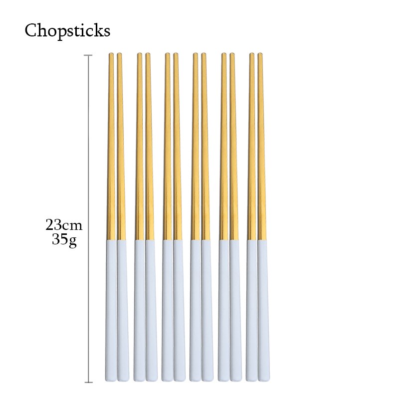 6Pcs White Gold Cutlery Set Stainless Steel Dinnerware Set Spoons Tableware Forks Cutlery Flatware Set Knives Spoons Mirror: Chopsticks