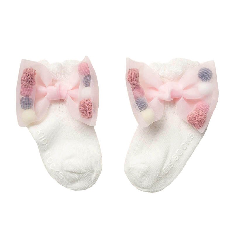 Summer Newborn Socks Bow Pompom Non-slip Baby Girl Socks Cute Lace Pearl Infant Ankle Born Socks recien nacido