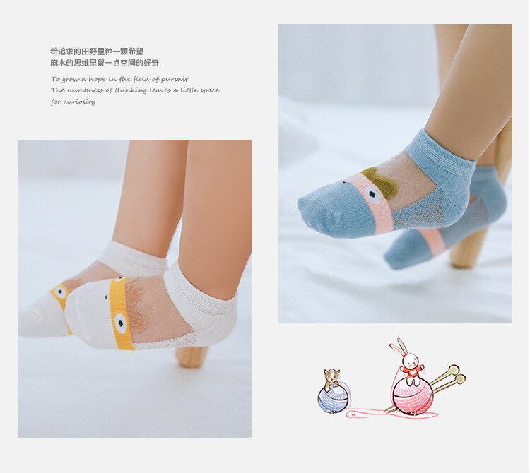 Children Summer Socks for Girls Cotton Cartoon Mesh Breathable Boat Hollowing Out Ankle Socks for Baby 5 Pairs/Lot
