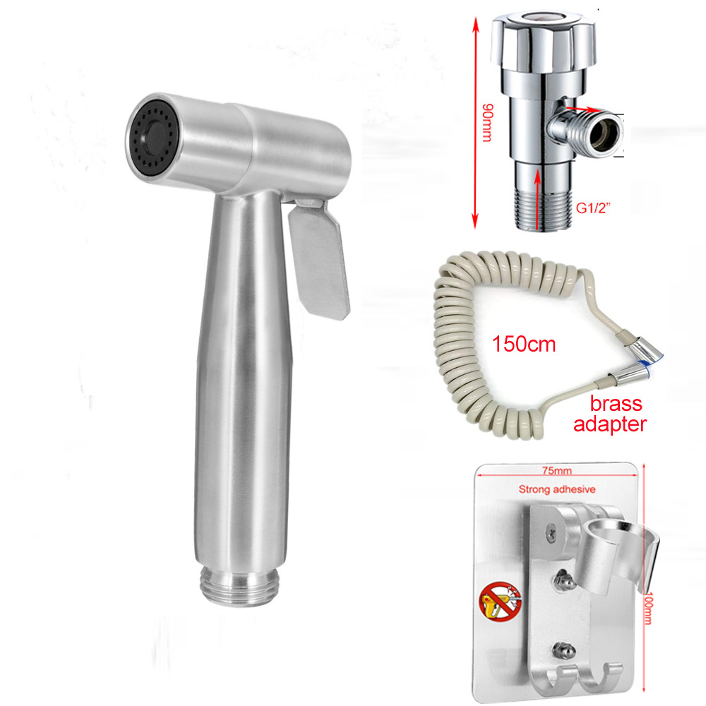 Wetips stål håndholdt hygiejnisk bruser bærbar toilet vandsprøjte toilet bidet mixer bidet hoved hygiejnisk bruser bidet vandhane: Bidet sæt 13