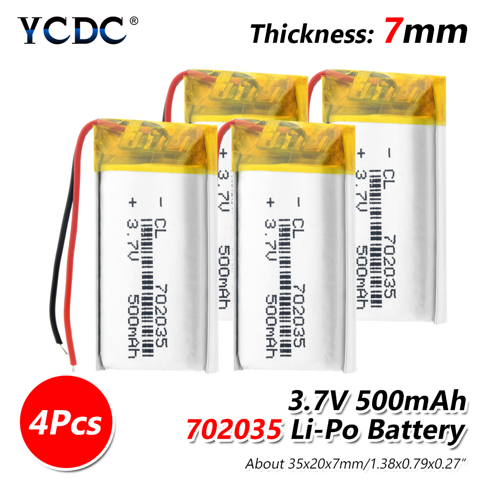 3.7V 500Mah 702035 Lithium Polymer Oplaadbare Batterij Accumulator Li Ion Lipo Cel Voor Speelgoed MP3 MP4 MP5 Gps bt Speaker Headset: 4Pcs