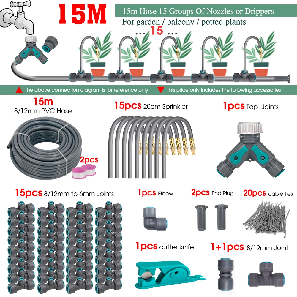 Flexible Brass Adjustable Spray Kit Gray 3/8"PE Hose Quick Connect Fogging Cooling Dedusting Watering System for Garden: Red